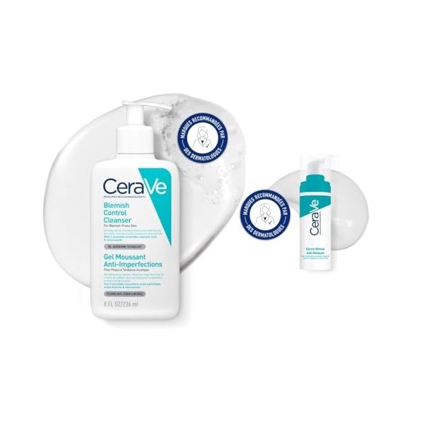 CeraVe, Routine pour les Peaux à Tendance Acnéique, Gel Moussant Anti-Imperfections 236 ml et Sérum Rétinol Anti-Marques 30 m