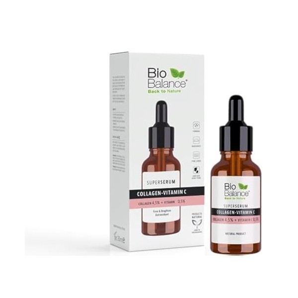 BioBalance Collagène C + Vitamine C Super Sérum | 30 ml | Sérum visage | Ridules et rides | Hydratant | Traitement des taches