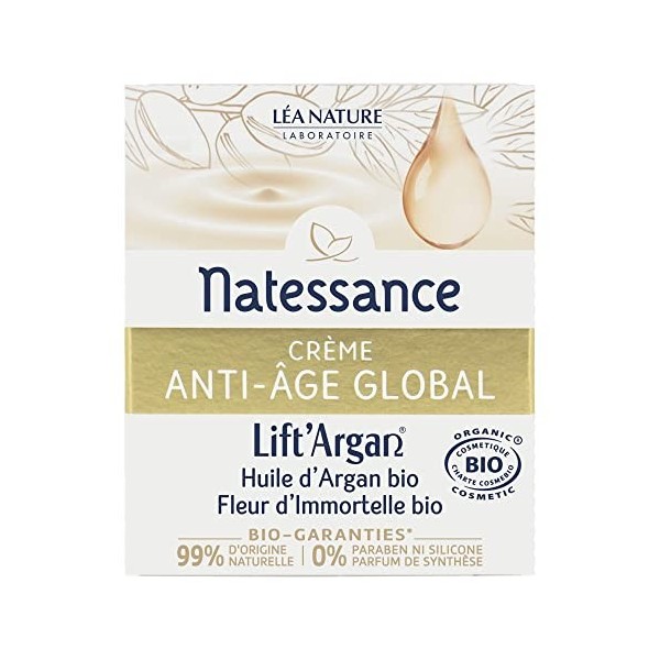 Natessance | Crème Anti-Âge Global – Lift’Argan | Lutte contre le vieillissement cutané : rides, fermeté, éclat | Peaux norma...