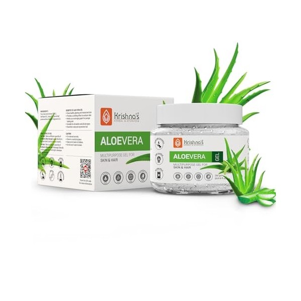 Krishnas Aloe Vera Gel - 250 g Pure White Non-Sticky Transparent 3 in 1 Aloe Fresh Soothing gel for Skin, Body & Hair, Vitam
