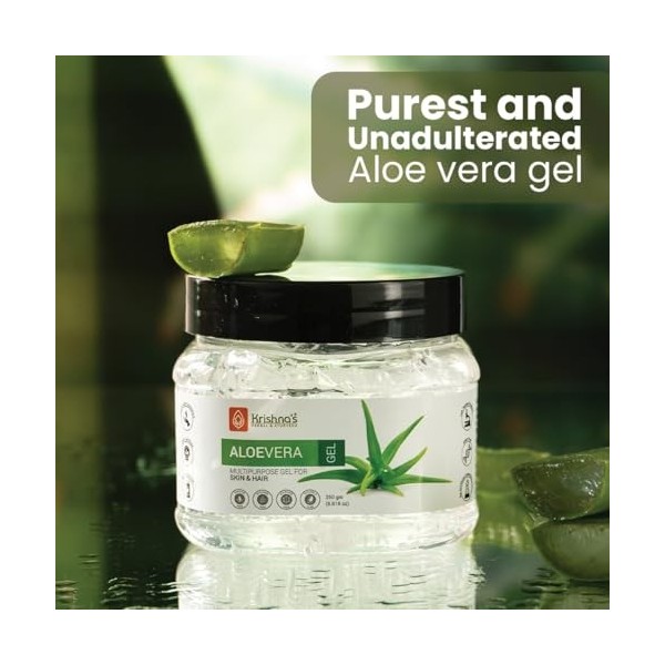Krishnas Aloe Vera Gel - 250 g Pure White Non-Sticky Transparent 3 in 1 Aloe Fresh Soothing gel for Skin, Body & Hair, Vitam