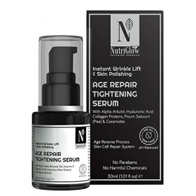 Nutriglow Advanced Organics Age Repair Tightening Serum for Wrinkle Reduction with Hyaluronic Acid - for Men and Women, 30Ml