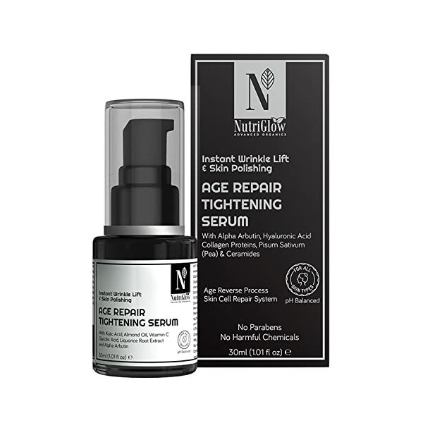 Nutriglow Advanced Organics Age Repair Tightening Serum for Wrinkle Reduction with Hyaluronic Acid - for Men and Women, 30Ml
