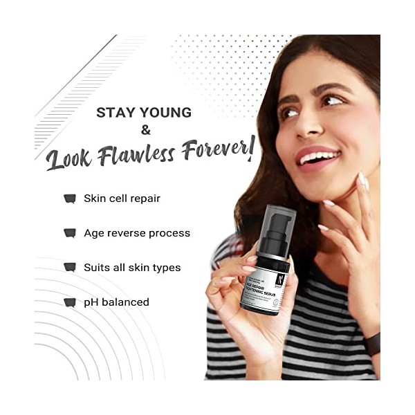 Nutriglow Advanced Organics Age Repair Tightening Serum for Wrinkle Reduction with Hyaluronic Acid - for Men and Women, 30Ml