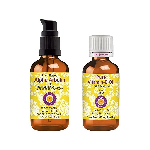Deve Herbes Sérum pour le visage Alpha Arbutin à base de plantes avec extrait de busserole et de myrtille pour les soins pers