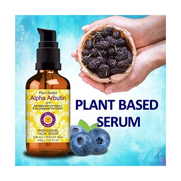 Deve Herbes Sérum pour le visage Alpha Arbutin à base de plantes avec extrait de busserole et de myrtille pour les soins pers
