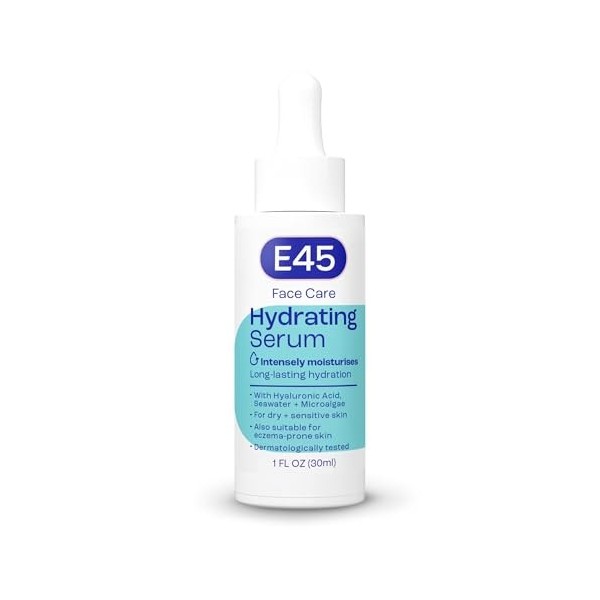 E45 Sérum hydratant pour le visage - Formule instantanée à lacide hyaluronique de 48 heures pour peaux sèches, sensibles et 