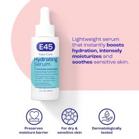 E45 Sérum hydratant pour le visage - Formule instantanée à lacide hyaluronique de 48 heures pour peaux sèches, sensibles et 