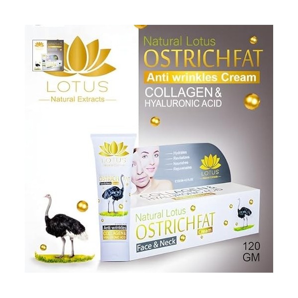 Lotus Shop® Graisse dautruche crème anti-rides [120 g] - Hydratation intense et régénération - Raffermit le visage et le cou