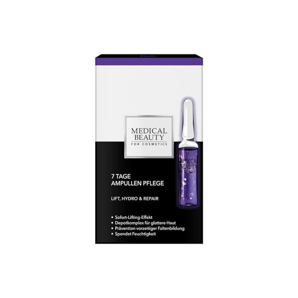 MEDICAL BEAUTY Ampoules anti-âge à lacide hyaluronique - Traitement intensif de 7 jours avec effet lifting immédiat - Pour u