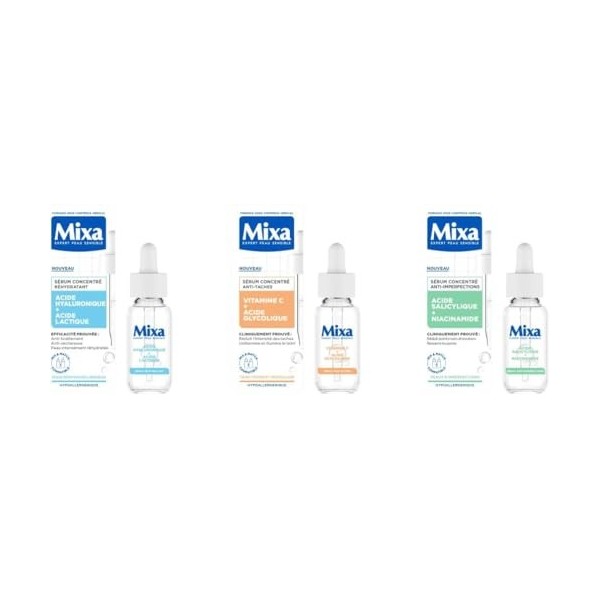 Lot Mixa - Sérum Concentré Anti-Taches - Pour les Teints Ternes + Mixa - Sérum Concentré Réhydratant - Pour Peaux Déshydratée...