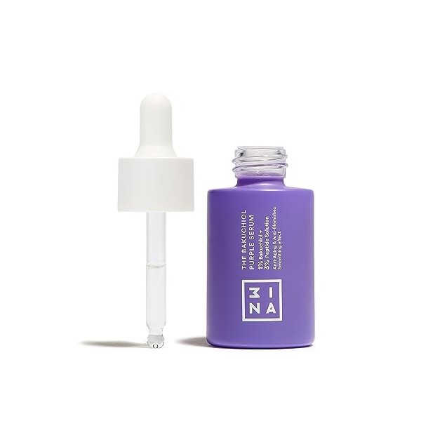 3INA MAKEUP - The Bakuchiol Purple Serum - Sérum Visage avec 1% Bakuchiol + 3% Peptides - Bakuchiol Serum Visage Anti-Tache A