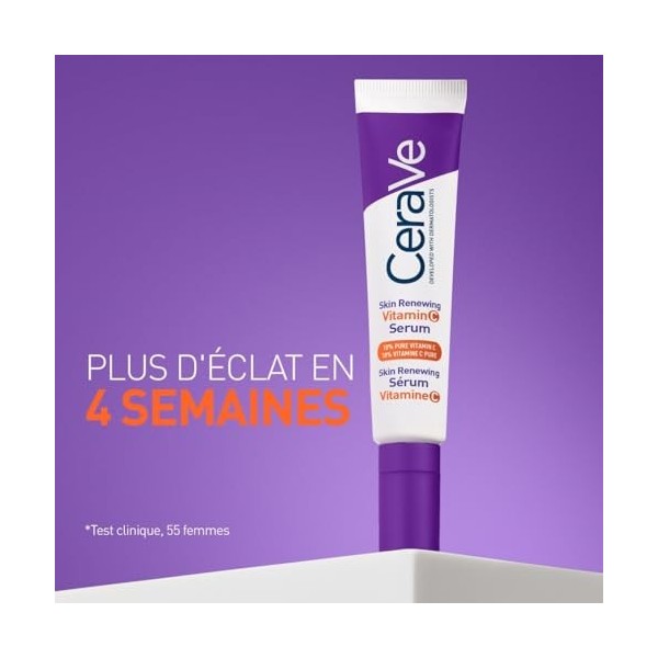 CeraVe - Sérum Vitamine C Visage Skin Renewing - Sérum Anti-Taches - Peau Plus Eclatante Après 8 Semaines* - Vitamine C Pure 