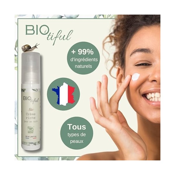 Biotiful Crème Visage Régénératrice à la Bave dEscargot – Hydratation et réparation tous types de peau – Anti-Imperfections