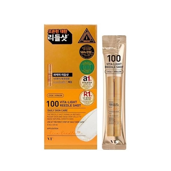 VT COSMETICS Vita-Light, Sérum Visage en Stick avec Vitamine C et E, 10 Monodoses de 2 ml, Centella Asiatica, Micro-aiguilles...