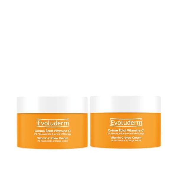 EVOLUDERM - Crème Visage Éclat Vitamine C - 50ml - 96% dIngrédients dOrigine Naturelle - 2% Niacinamide & Extrait dOrange 