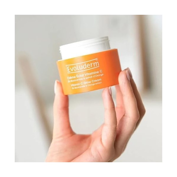EVOLUDERM - Crème Visage Éclat Vitamine C - 50ml - 96% dIngrédients dOrigine Naturelle - 2% Niacinamide & Extrait dOrange 