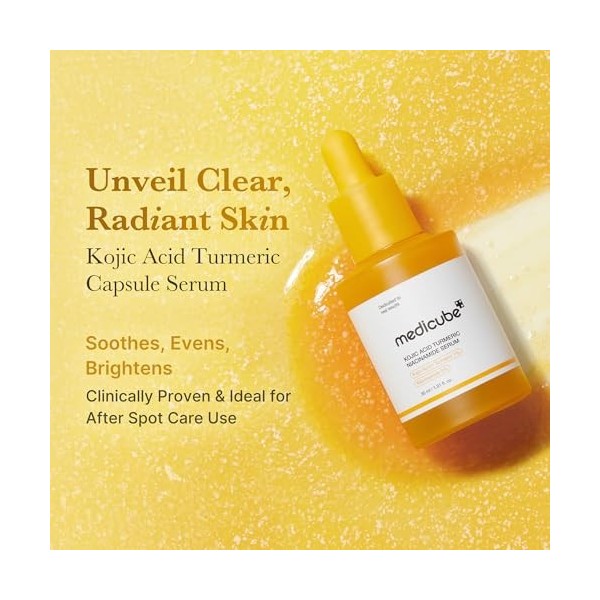 medicube Kojic Acid Turmeric Clarifying & Balancing Capsule Serum for Troubled Skin | Soothing & Brightening Facial Serum | N