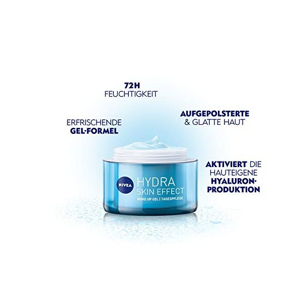 NIVEA Hydra Skin Effect Gel de réveil 50 ml , crème de jour pour peau rembourrée et lisse, crème de jour rafraîchissante ave