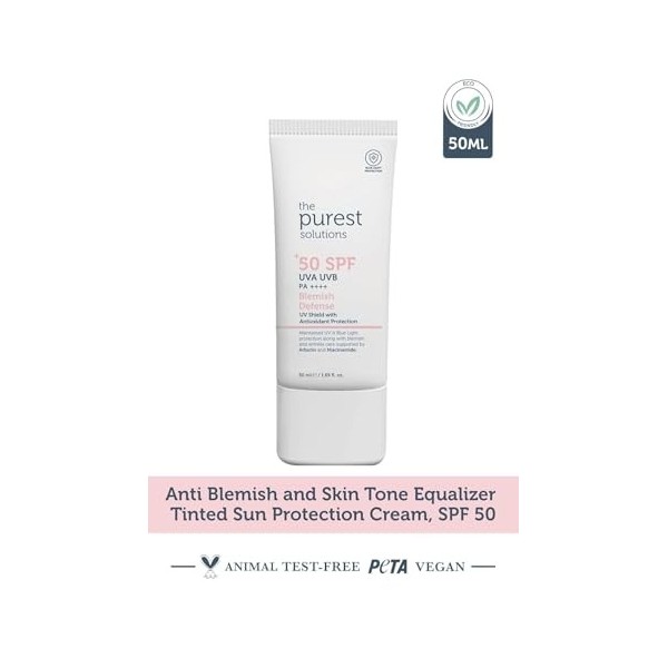 The Purest Solutions Blemish Defense UV Shield with Antioxidant Protection SPF 50+ - 8h UVA Protection, Arbutin & Niacinami