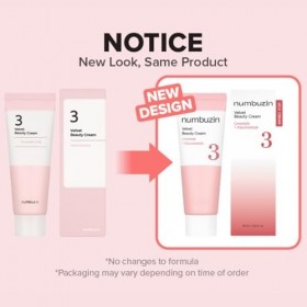 numbuzin No.3 Velvet Beauty Cream, 2,02 oz / 60 ml | Booster de maquillage impeccable, uniformiser la texture de la peau, fin