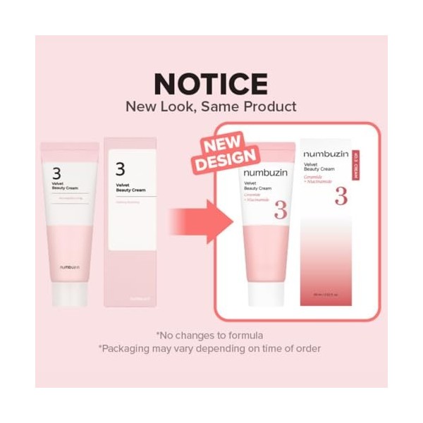 numbuzin No.3 Velvet Beauty Cream, 2,02 oz / 60 ml | Booster de maquillage impeccable, uniformiser la texture de la peau, fin