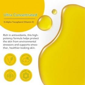 Huile de vitamine E 75000 UI - Huile pure de vitamine E bio pour la peau, le visage et le corps - Soin raffermissant contre l