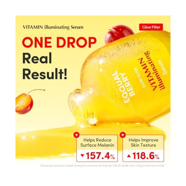 EQQUALBERRY Vitamin Illuminating Serum 30ml – Sérum Visage Éclat avec Vitamine C d’Acerola, Niacinamide et Arbutine – Hydrata