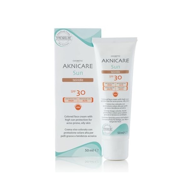 Synchroline - Aknicare Sun Teintée Spf30 Crème Visage Colorée 50 Ml Anti-Imperfections Peau Mixte et Grasse Avec Acide Hyalur