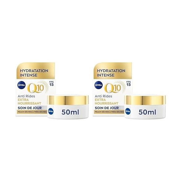 NIVEA Q10 Soin de Jour Extra Nourrisant FPS15 1x50 ml , crème anti rides enrichie en Q10 pur & Huile dArgan, crème anti-âge C...