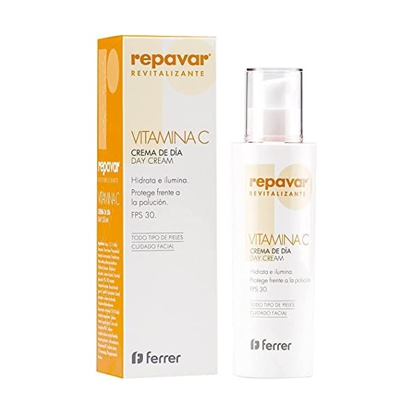 Repavar Crème de jour Revitalisante avec Action Hydratante - à la Vitamine C et Pollustop - Protège la Peau de la Pollution e