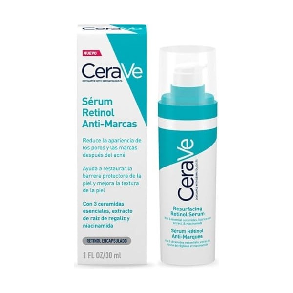 CeraVe Sérum de rétinol lissant pour le visage avec niacinamide. Aide à uniformiser le teint, lisse la peau, atténue les marq