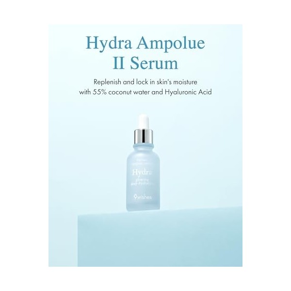 [9Wishes] Hydra Ampoule Serum Ⅱ Hydratant Longue Durée pendant 72 heures, 3,5 Fl. Oz, Sérum hydratant pour le visage avec 8 c