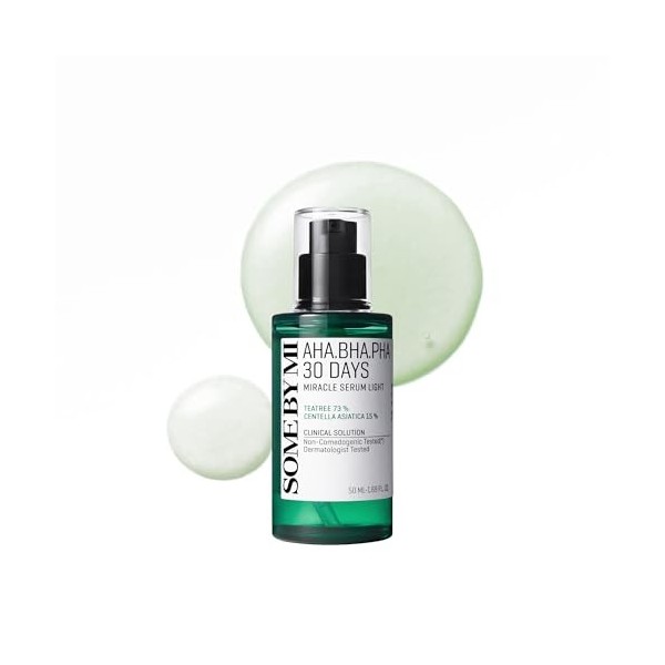 SOME BY MI AHA BHA PHA Sérum Miracle Léger 30 Jours - 1,69 Oz, 50 ml - Fabriqué à partir deau de feuille darbre à thé pour 