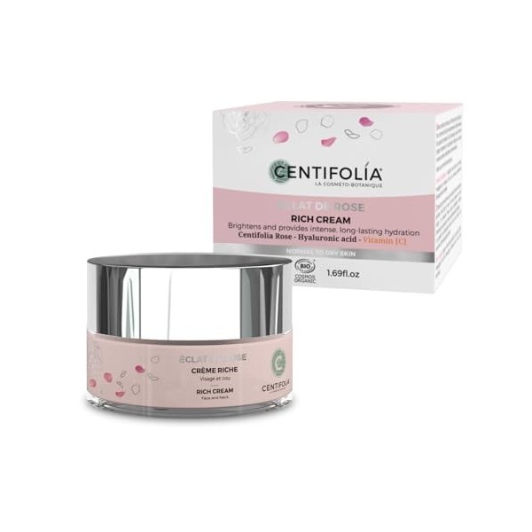 CENTIFOLIA | Crème Riche Eclat de Rose | Peau intensément hydratée et nourrit | Peau lissée et illuminée | Fabrique en France