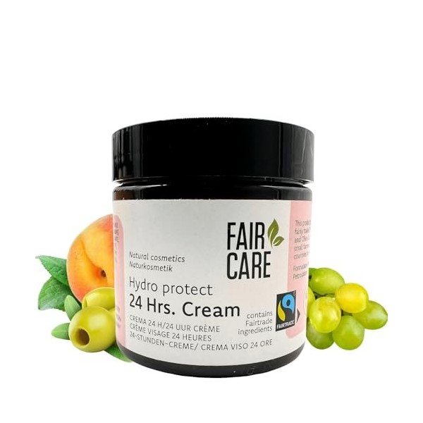 FAIR CARE Fairtrade Crème pour le visage 24h à labricot, à lolive et au raisin – Hydratante et nourrissante – Crème adaptée