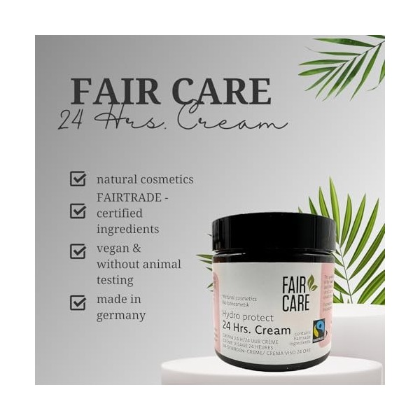 FAIR CARE Fairtrade Crème pour le visage 24h à labricot, à lolive et au raisin – Hydratante et nourrissante – Crème adaptée