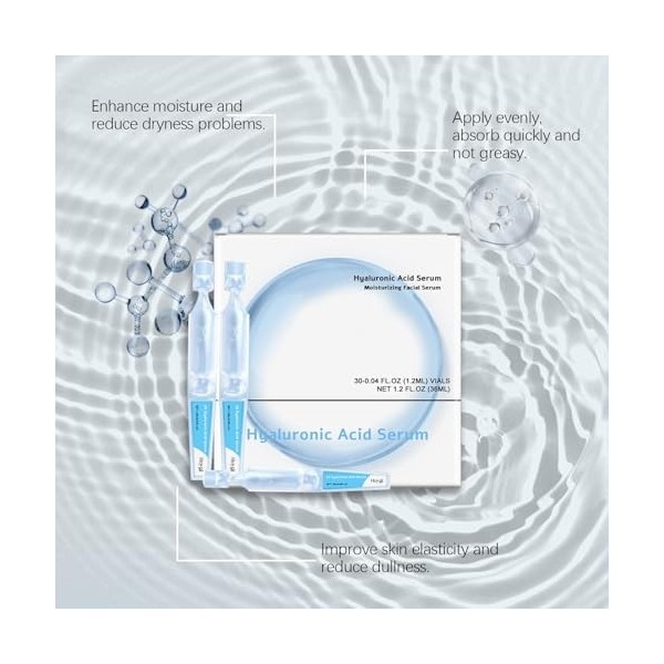 Hydratant lacide hyaluronique en flacons unidoses Formule concentrée hydrosoluble de faible poids moléculaire pour une appli ...