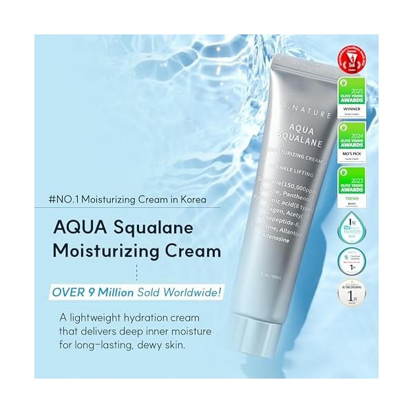 S.NATURE Hydratant Aqua Squalane, 60 ml, hydratant, quotidien, apaisant, hydratant, nourrissant, élimine les pores et le sébu