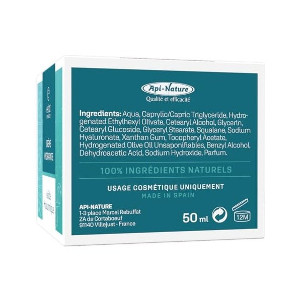 ECLAT D’ESSENCE Crème Acide Hyaluronique 50ml | Creme Hydratant Visage et Réduction des Rides | Avec Extraits Naturels et Squ...