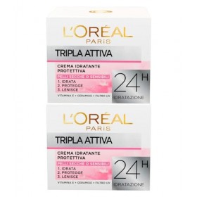 LOréal Paris Triple Active Crème Visage Hydratante pour Peau Sèche ou Sensible, Formule Apaisante 24H, avec Vitamine E et Cé