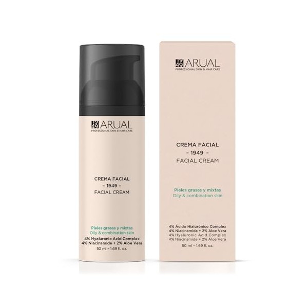 Crème visage anti-âge - Arual - Complexe dacide hyaluronique 4% + 4% niacinamide + 2% daloe vera