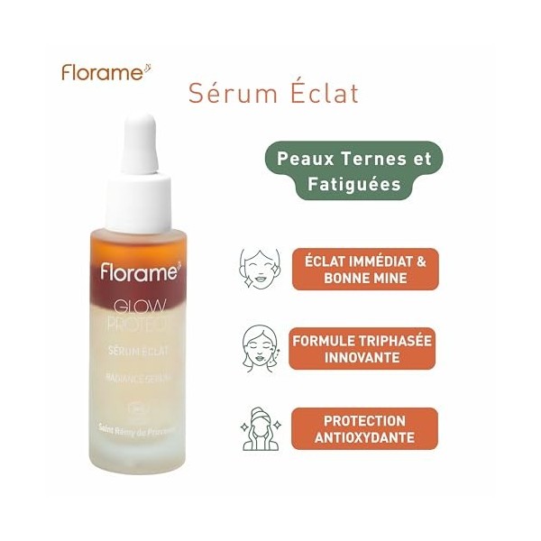 Florame Sérum Éclat Visage Bio 30 ml – Vitamine C & Grenade Bio – Effet Bonne Mine Immédiat – Soin Éclat Peaux Ternes et Fati