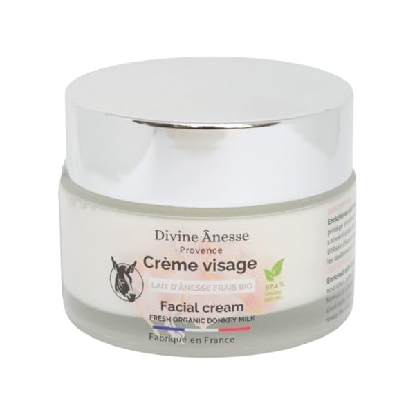 Divine Ânesse – Crème Visage – Lait d’Ânesse Frais Bio – 50 ml - Hydratante, Apaisante, Nourrissante - Tous Types de Peaux - 