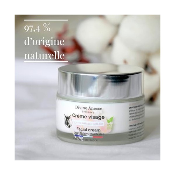 Divine Ânesse – Crème Visage – Lait d’Ânesse Frais Bio – 50 ml - Hydratante, Apaisante, Nourrissante - Tous Types de Peaux - 