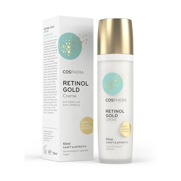 Crème au rétinol - Crème anti-rides pour le visage - 50 ml végétalien - Avec rétinol, or et acide hyaluronique - Crème de j