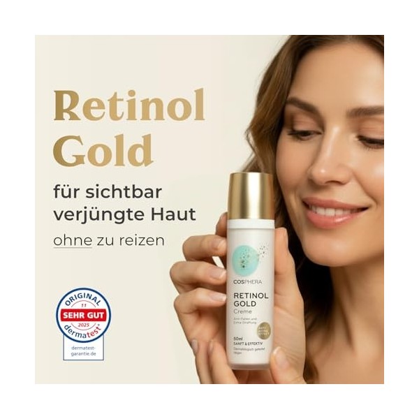 Crème au rétinol - Crème anti-rides pour le visage - 50 ml végétalien - Avec rétinol, or et acide hyaluronique - Crème de j