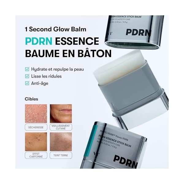 VT COSMETICS PDRN Essence Stick Balm Multifonction Visage et Cou Traitement Anti-rides Hydratant Base Maquillage Effet Glassk