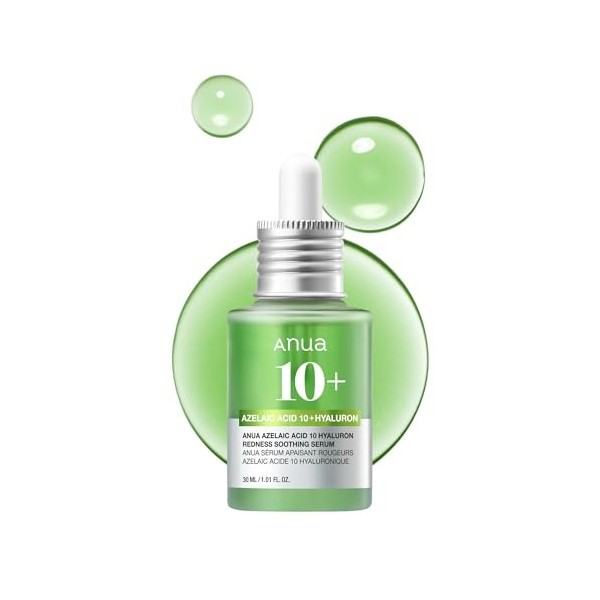Anua Azelaic Acid 10 Hyaluron Redness Soothing Serum, Sérum apaisant pour peaux sensibles et à imperfections, Acide Hyaluroni
