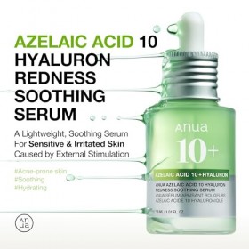 Anua Azelaic Acid 10 Hyaluron Redness Soothing Serum, Sérum apaisant pour peaux sensibles et à imperfections, Acide Hyaluroni